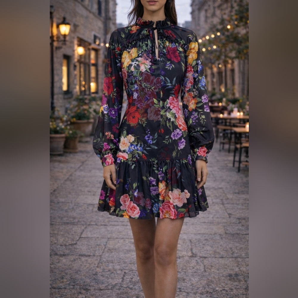 Marchesa Notte Floral Ruffle Mini Dress – NWT Size 10